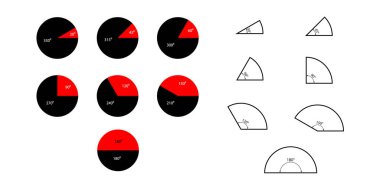 Collection of Circle and Angle Segments with Degrees. clipart