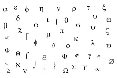 Beyaz Arkaplana Dağılmış Çeşitli Matematiksel ve Bilimsel Semboller.