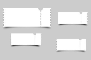 Gri izole edilmiş arka planda gölgesi olan kopçalı çizgili gerçekçi bilet.