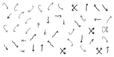 Tasarım ögeleri için elle çizilmiş ok simgeleri koleksiyonu.