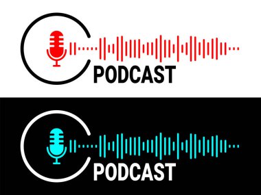 Podcast mikrofon ikonu. Yayın podcast stüdyosu.