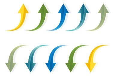 Okun yukarı ve aşağı ok vektör illüstrasyonunun parlak eğimli ok simgesi.