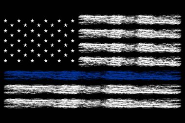 Mavi çizgili Amerikan bayrağı, kolluk kuvvetlerini destekliyor. Sıkıntılı Amerikan polis bayrağı.