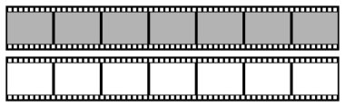 Çerçeveli film şeridi. Sinema makarası ve video öğeleri için kullanılan gerçekçi film şeridi simgesi.