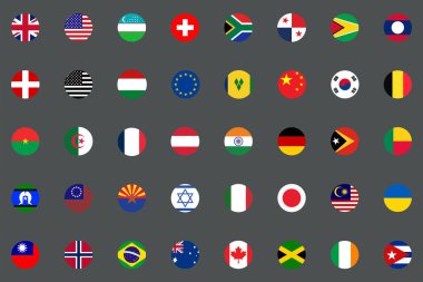 Ulusal Bayraklar Gri arka planda 40 ülke.