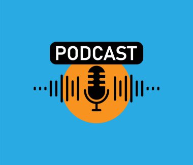 Mikrofon ve ses dalgalarıyla podcast tasarımı. Podcast oynatıcı.
