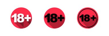Özdeş 18 + içerik uyarı simgeleri uzun gölgeli. Yaş kısıtlaması 18 uyarı işareti.