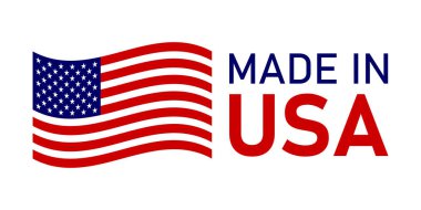 Dalgalanan Bayrak ile Amerikan Yapımı Ürün Logosu.