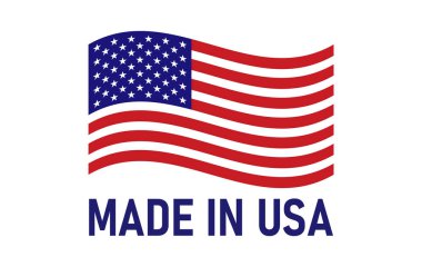 Amerikan bayrağının ABD 'de yapılmış metinlerle örtüldüğü ABD etiketli..