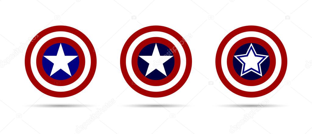 Captain America Shield Icons Set Against White Background.