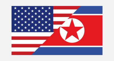 ABD ve Kuzey Kore Bayrakları Birleşmiş, Diplomatik İlişkileri temsil ediyor. ABD Kuzey Kore Bayraklarına Karşı.