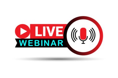Play ve Microphone ile Modern Live Webinar Icon. Canlı Webinar ikon vektör çizimi. Canlı webinar düğmesi.
