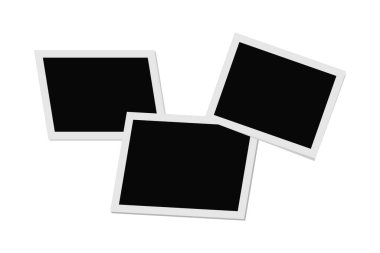 Kağıt tasarımı için gerçekçi üç siyah polaroid fotoğraf çerçevesi. Eski kağıt boş fotoğraf çerçevesi.