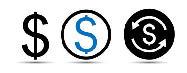 Circle Frame olsun ya da olmasın Dolar İşareti Simgesi. Static, Circulating, Finansal Simgeler, Cash Icon, Money Icon vektör Illustration.