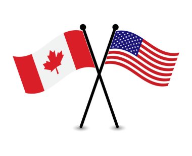 Çapraz Kanada ve Amerikan Bayrakları Illustrate Ortaklığı.