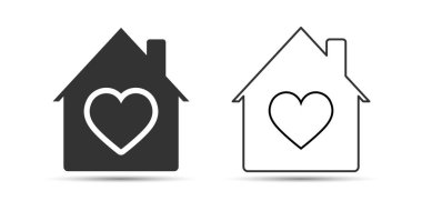 Samimiyet ve aidiyeti temsil eden sevgi dolu bir ev ikonu. İçinde kalp olan ev..