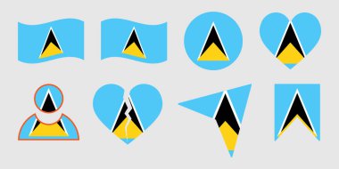 Saint Lucia Bayrak Tasarımlarının Çeşitli Şekillerde Koleksiyonu.