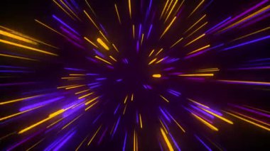 Neon hatları arka planda zoom yapıyor. Parlayan yıldızlarla birlikte mavi ışık hızı patlaması. Kutlama gecesi için mükemmel. 4K canlandırmalı video.
