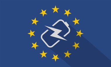 Avrupa Birliği Bayrağına Elektrik Bataryası Uzun Gölge Yüklüyor.