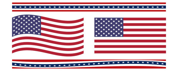 Patriotic American Flag Design with Decorative Borders. USA Flag Vector Illustration.