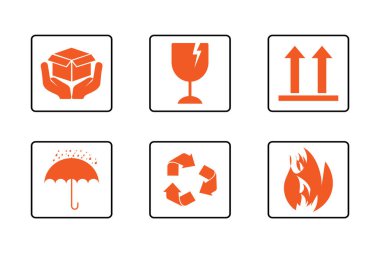 Paketleme için kırılgan işleme ve güvenlik sembolleri.