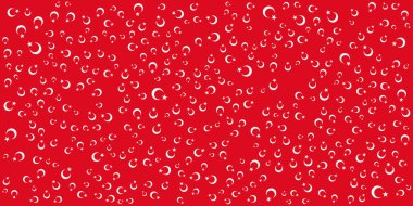 Beyaz hilal ve yıldız simgeleri, Türk bayrağını anımsatan tekrarlanan bir desen oluşturuyor..
