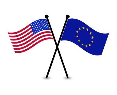 ABD ve AB veya Avrupa 'nın çapraz bayrakları uluslararası ilişkileri sembolize ediyor.