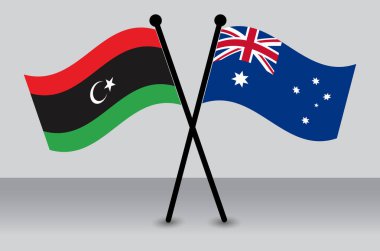 Libya ve Avustralya 'nın çapraz bayrakları, uluslararası ilişkilerin sembolü.