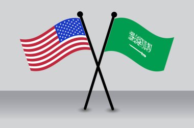 ABD ve Suudi Arabistan 'ın çapraz Diplomasi Bayrakları. Suudi Arabistan ABD ile birleştirildi.