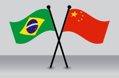 Brezilya ve Çin 'in Çapraz Bayrakları, Uluslararası İlişkilerin İllüstrasyonu.