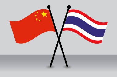 Çapraz Çin ve Tayland Bayrakları Düz Bayraklar Stili. Resmi Orantı.