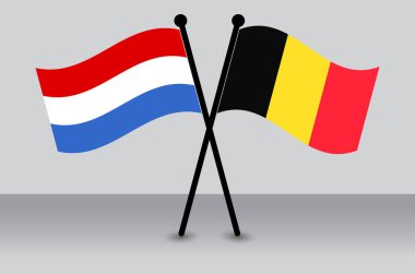 Hollanda ve Belçika Bayraklarını Sallayan Düz Bayraklar Tarzı. Resmi Orantı.