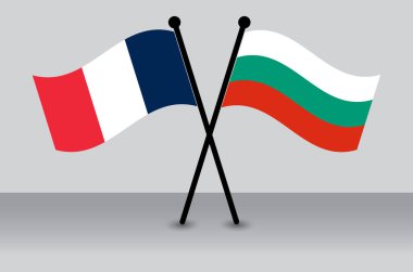 Çapraz Fransız ve Bulgarca Bayrakları. Sallanan Bayraklar Düz Tarzı. Resmi Orantı.