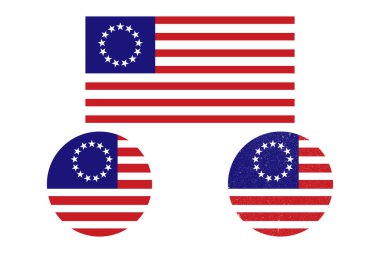 Betsy Ross Amerikan yuvarlak bayrağı. Besty Ross yuvarlak bayrağının bir çizimi. Betsy Ross Amerikalı.