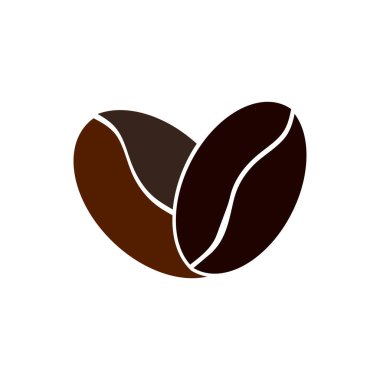 Kahve dükkanı için kalp şeklinde bir ikonda kahve çekirdeği. Sabah kahve çekirdekleri işareti ve sembolü..