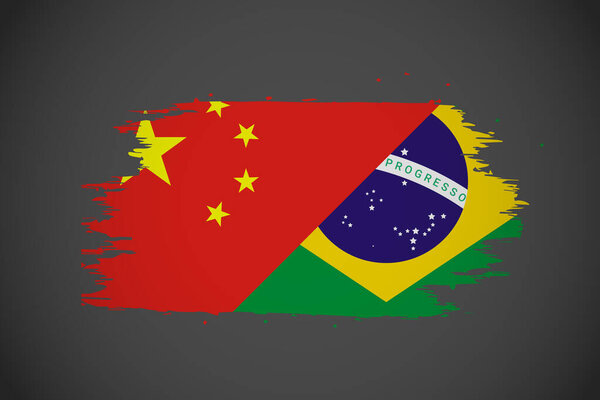 Флаги Китая и Бразилии с текстурированными мазками кисти.