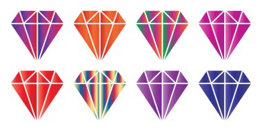 Elmas ikonları, elmas mücevherler, renkli elmas koleksiyonu. Renklerin Çeşitliliğinde Canlı Elmas Simgeleri.