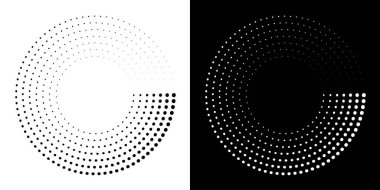 Noktalı soyut çember geometrik şekil. Noktalar yuvarlak şeklinde. Siyah ve beyaz yarım ton daire grafiği.