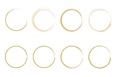 Elle çizilmiş altın yuvarlak çerçeve, elle çizilmiş altın çember vektörü. Altın tonlu dairesel fırça darbeleri.