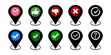 Doğrulama ve Geri bildirim Simgelerine sahip Konum İşaretleyicileri.