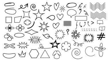 El Çizimi Çizimi Taslak İşaretleyici Vektör Şekilleri Ayarlandı.