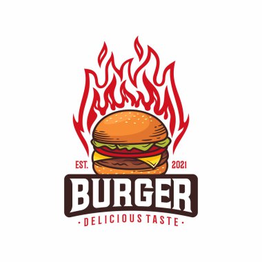 Hot Burgers Vektör Logosu Çizimi. Modern burgerler amblemi. Vektör sanatı.