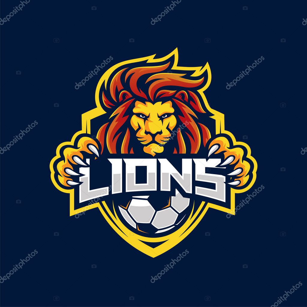 Lion Sport Football Team Badge Design Template