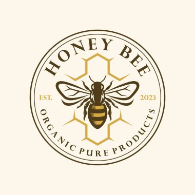 Çiçekli El Çizimi Bal Arısı Logosu İlham Vektörü illüstrasyonu. Bal etiketi tasarımı. Organik bal ürünleri ve paket tasarımı kavramı.