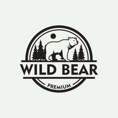 Vintage Bear Amblem Rozet Logo Tasarım Vektör Şablonu