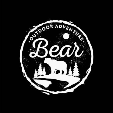 Vintage Bear Amblem Rozet Logo Tasarım Vektör Şablonu