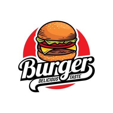 Hot Burgers Vektör Logosu Çizimi. Modern burgerler amblemi. Vektör sanatı.