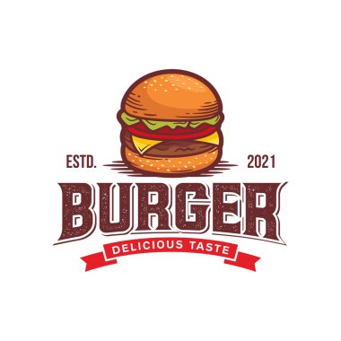 Hot Burgers Vektör Logosu Çizimi. Modern burgerler amblemi. Vektör sanatı.