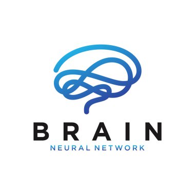 Beyin logosu tasarımı, sonsuz simge kombinasyonlu beyin, düz tasarım logo şablonu, vektör illüstrasyonu