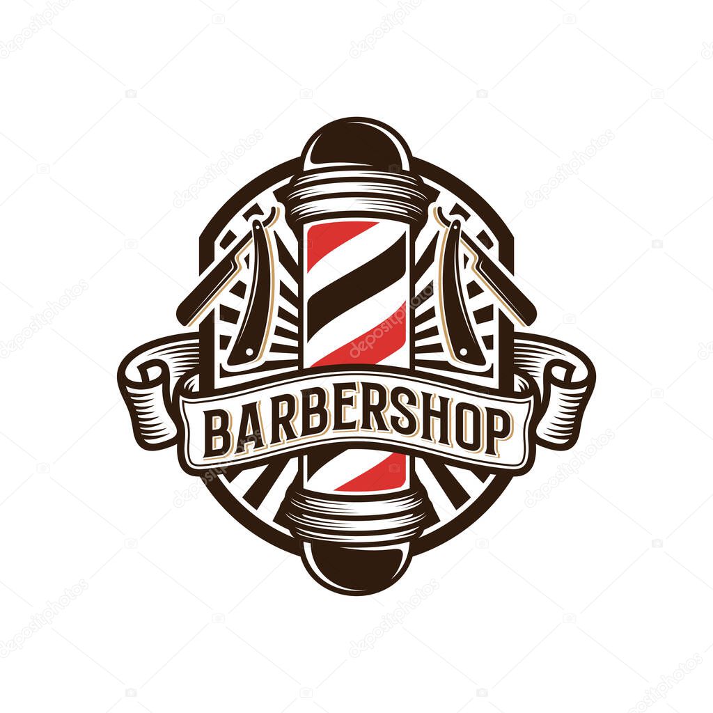 Vector vintage barber shop logo for your design. For Label, Badge, Sign or Advertising. Hipster Man, Hairdresser Logo.